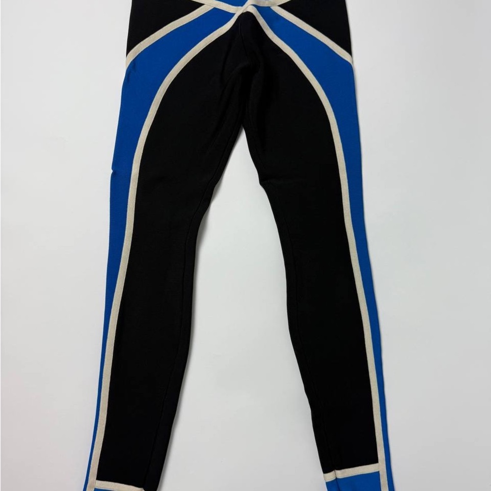 Herve Leger Black Leggings with Blue and White Stripes